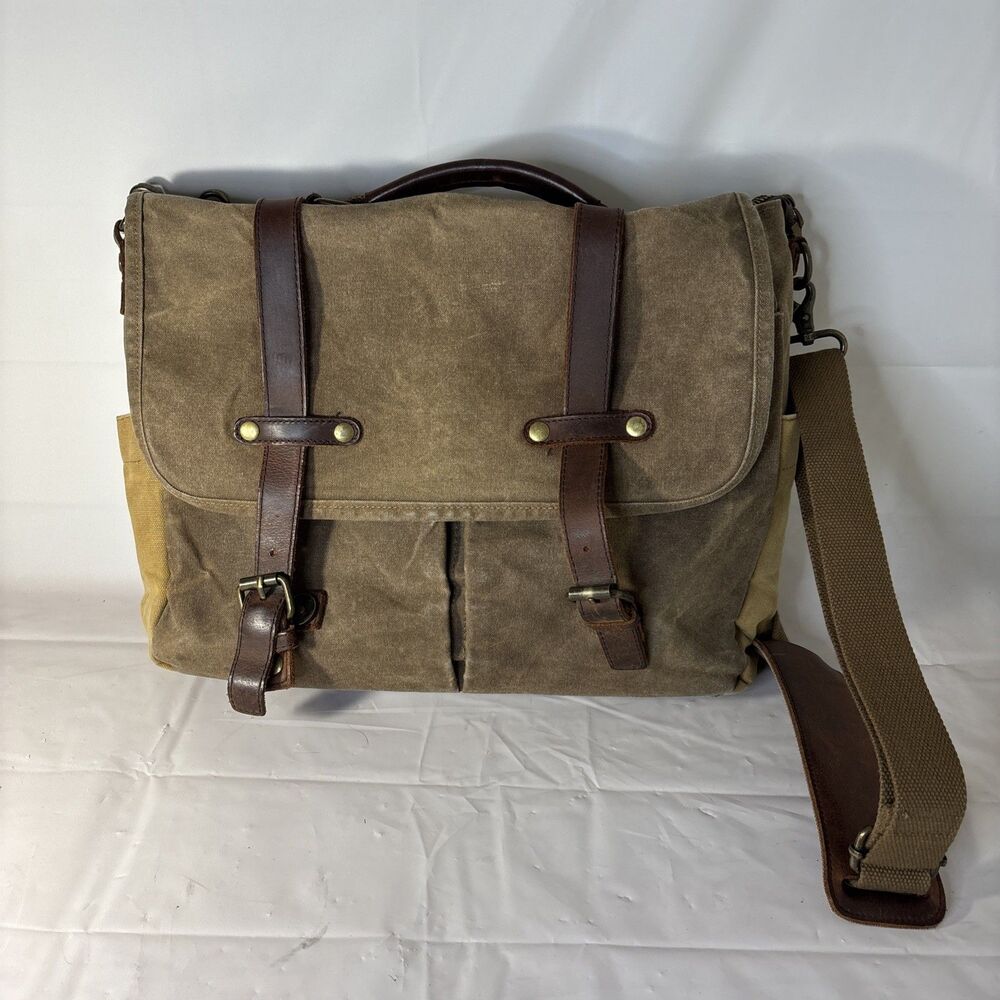 NEWHEY Men's Messenger Bag 15.6" Waxed Canvas Leather Briefcase Laptop Bag